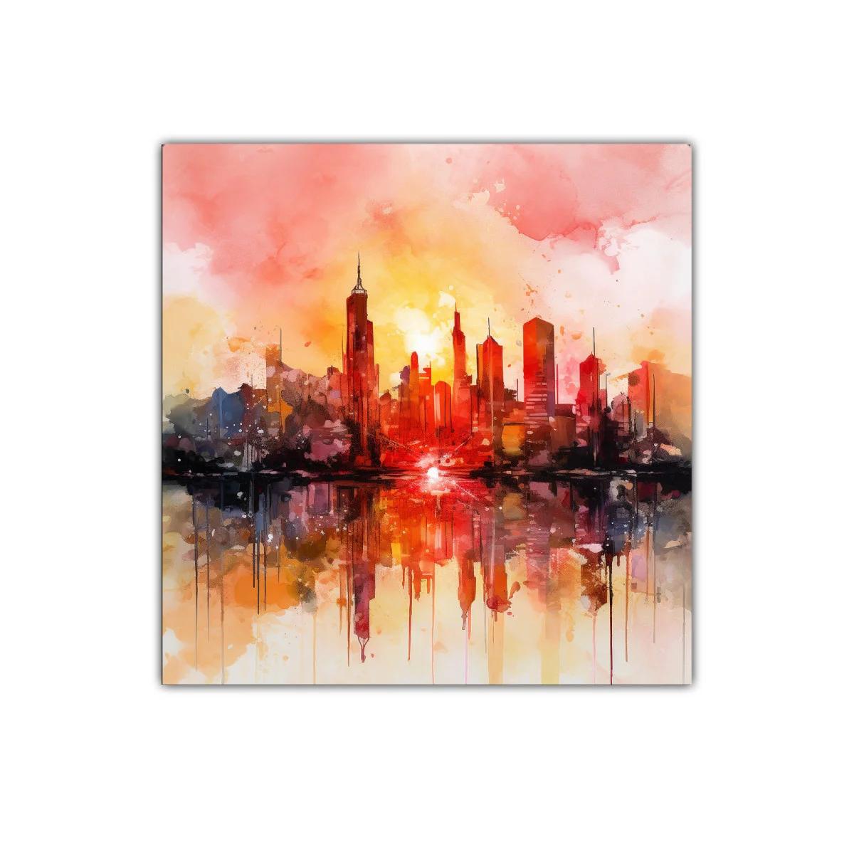 Atardecer vibrante sobre skyline urbano moderno — imagen principal