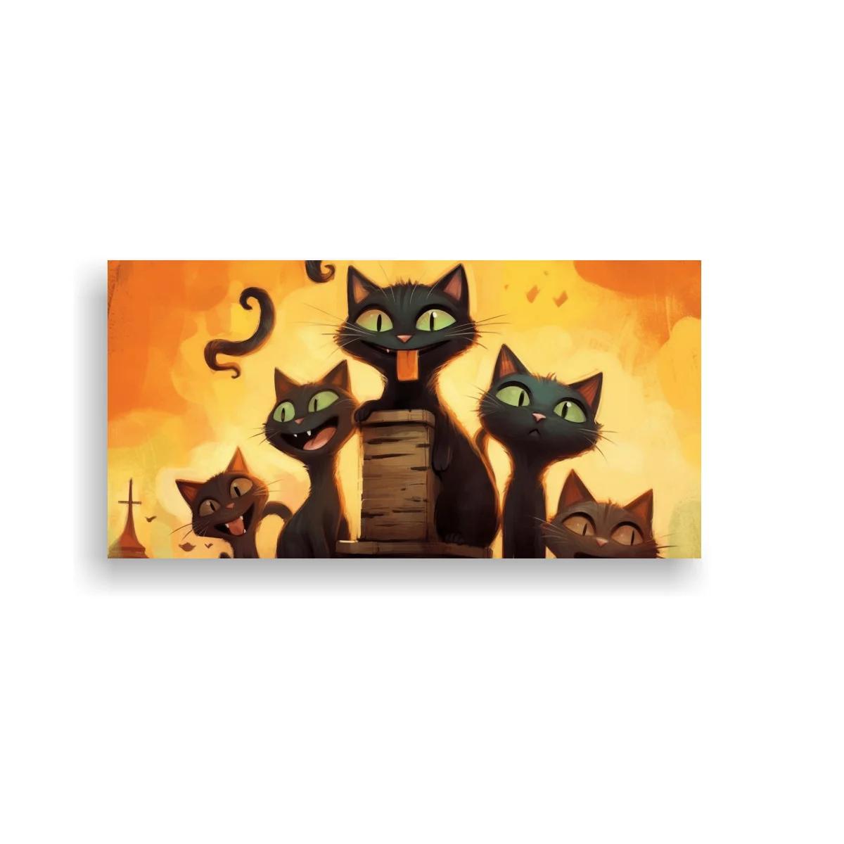Cuadro grupo de gatos negros con sonrisas marcadas — imagen principal