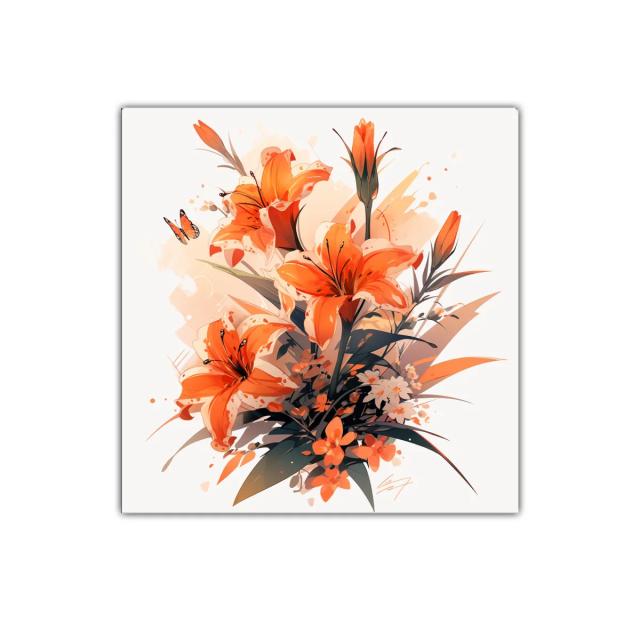 Ramo vibrante con lirios naranjas y mariposa delicada