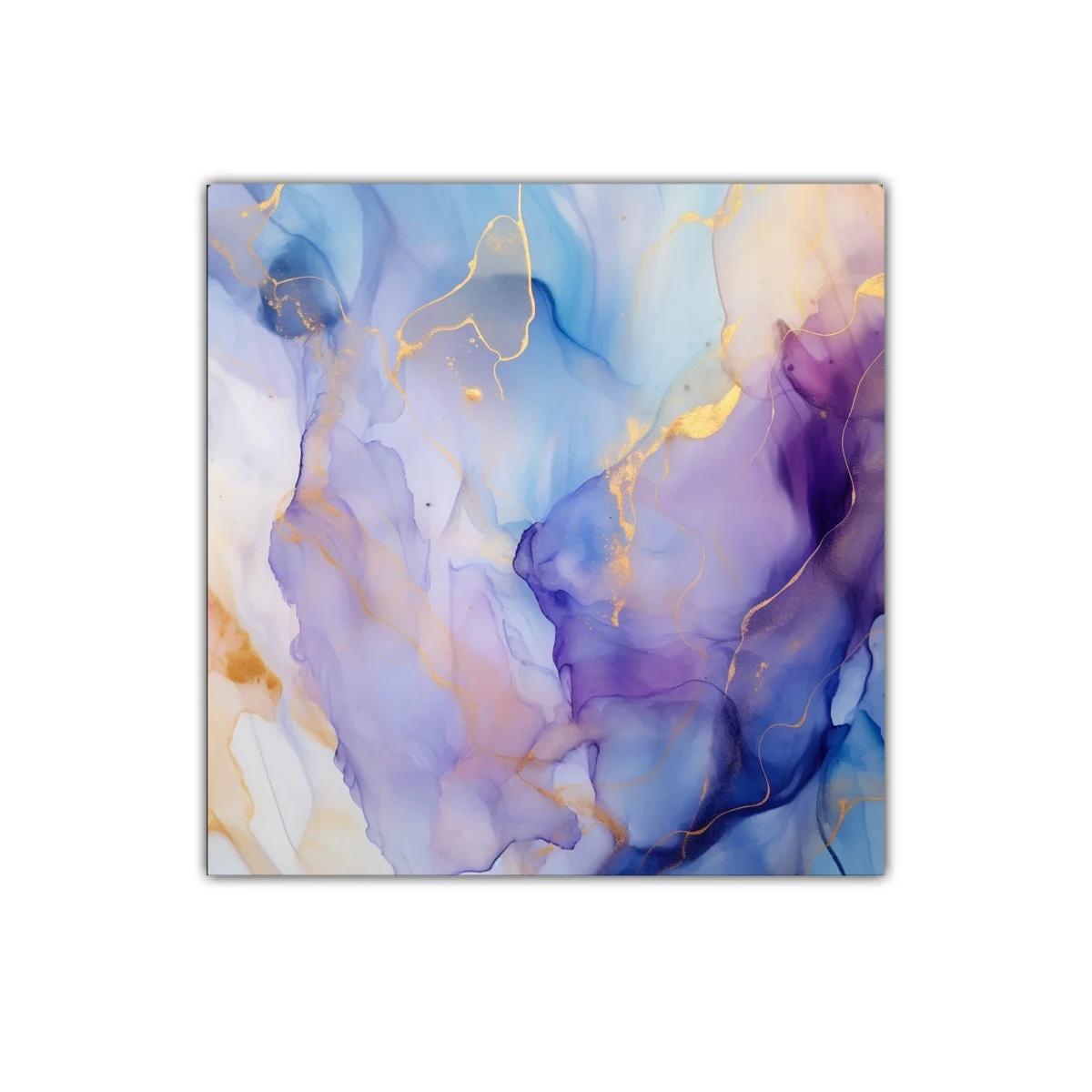 Cuadro decorativo con formas fluidas en tonos azul violeta y dorado — imagen principal