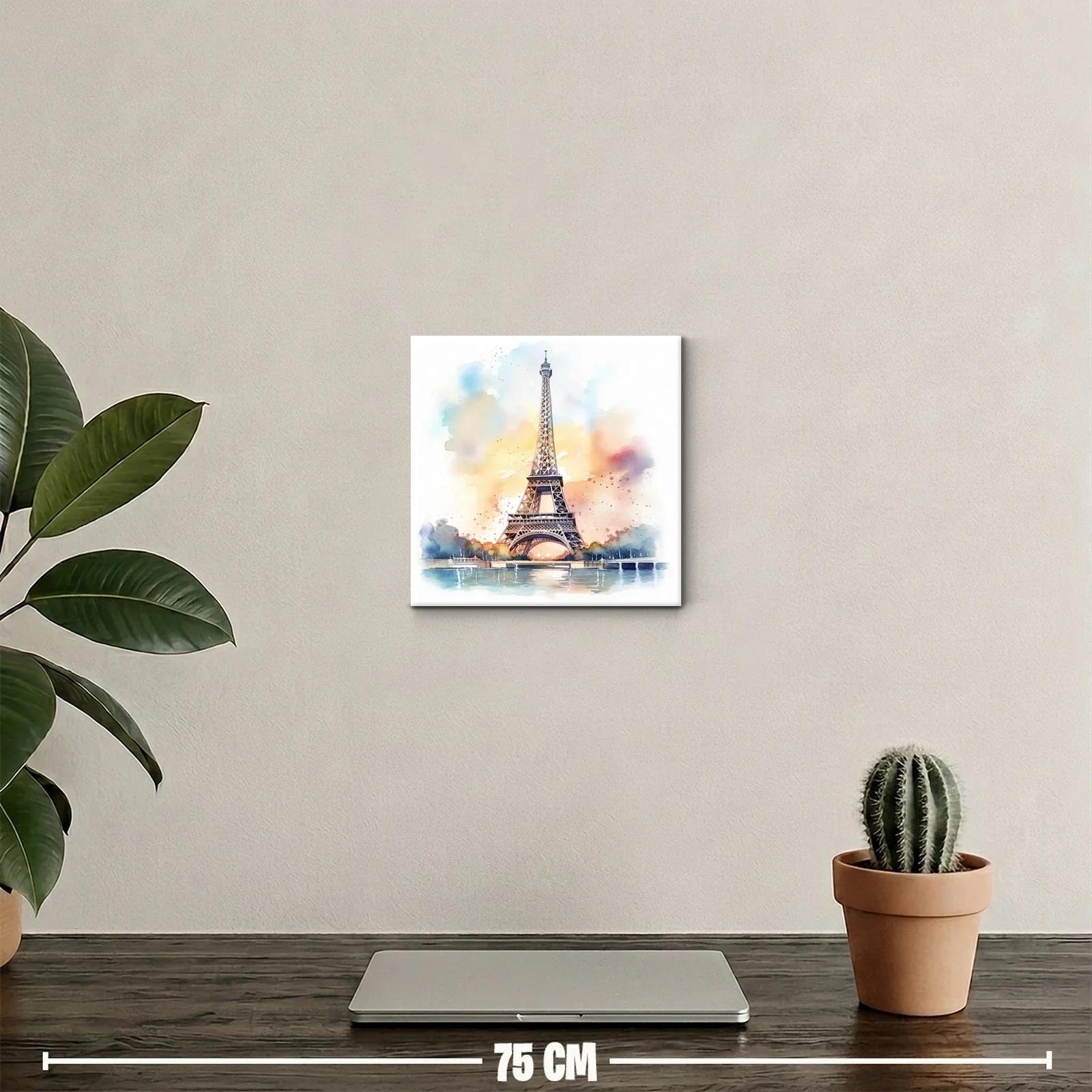 Cuadro Torre Eiffel en Acuarela con Tonos Suaves y Cálidos — miniatura 2