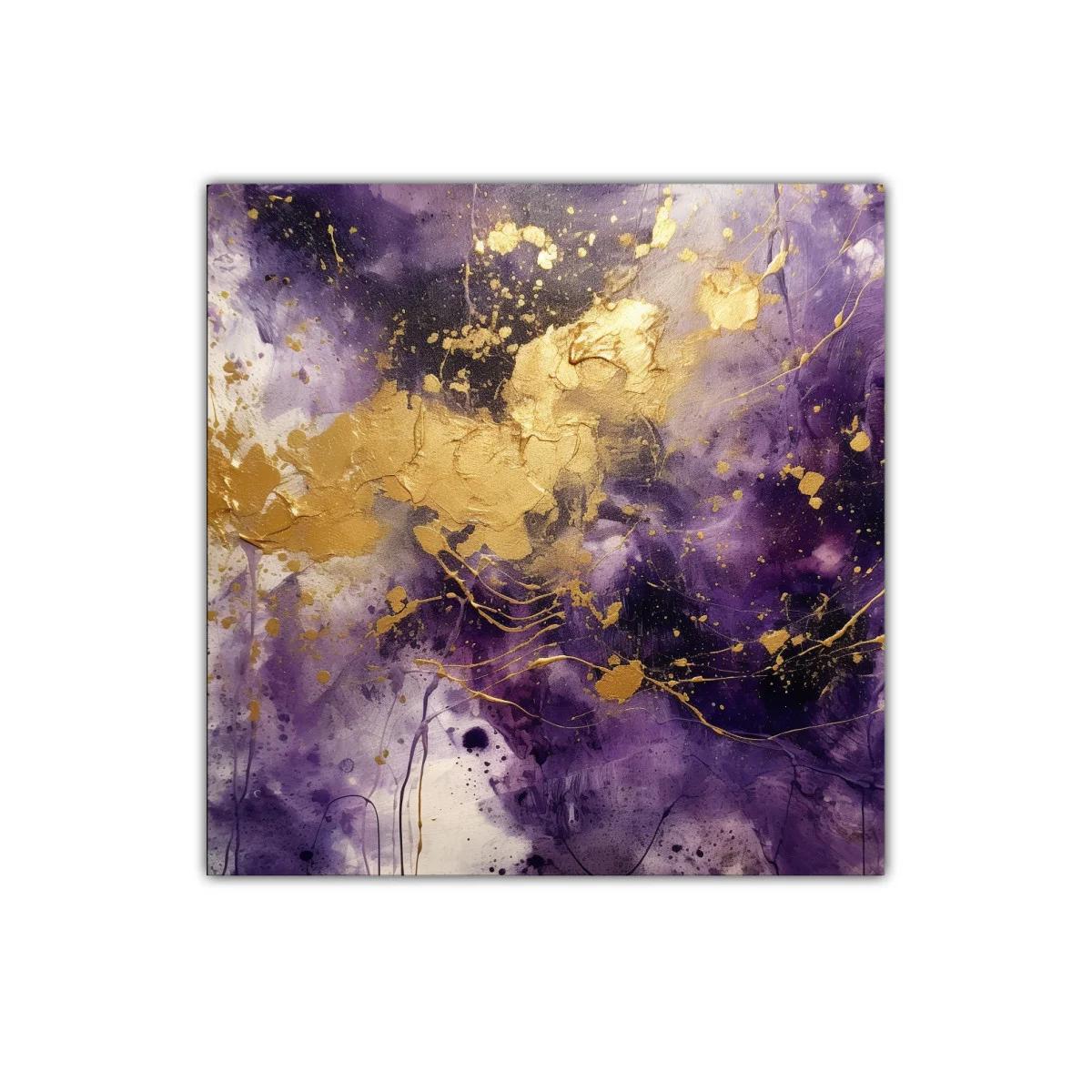 Arte abstracto vibrante en tonos púrpura y dorado con dinamismo — miniatura 1