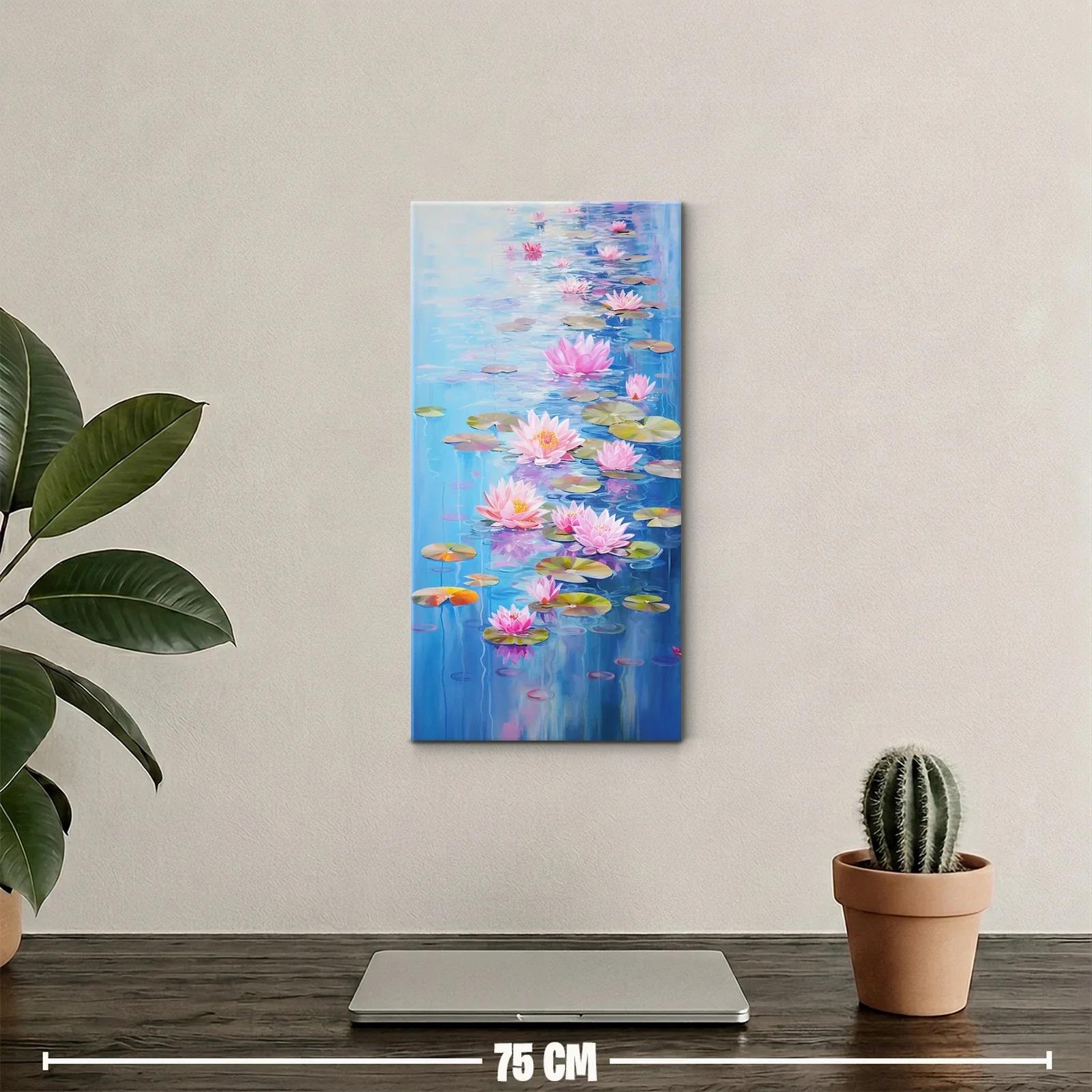 Cuadro nenúfares rosados sobre agua azul — miniatura 2