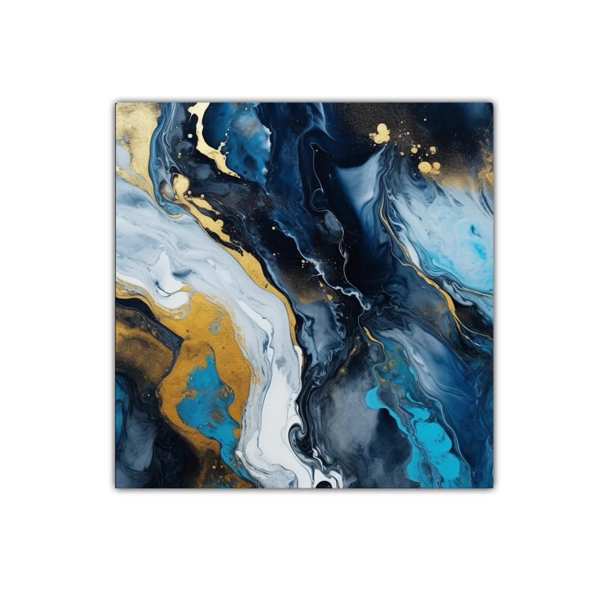 Cuadro abstracto en tonos azules y dorados para decoración moderna — imagen principal