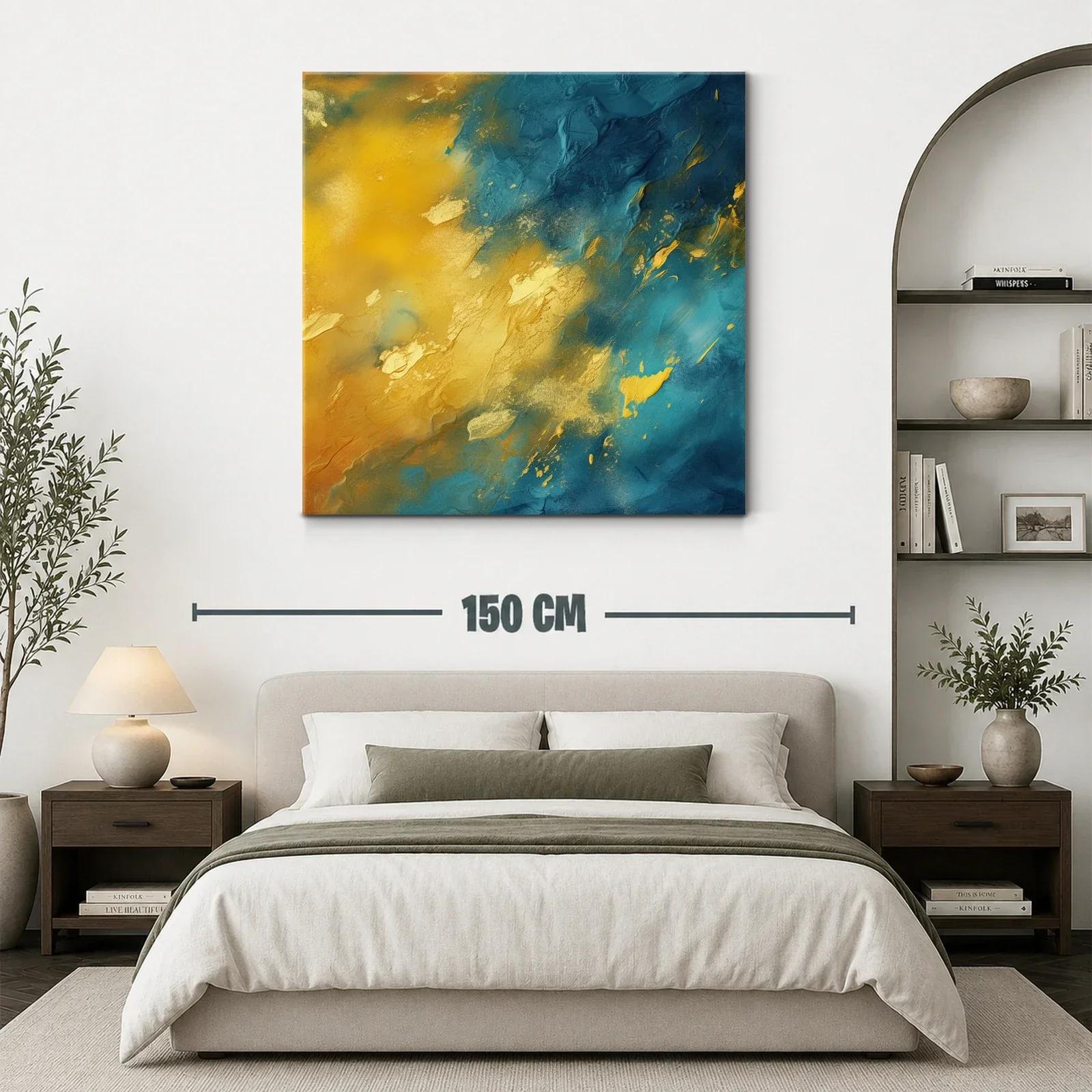 Cuadro abstracto en tonos dorados y azules vibrantes — miniatura 3