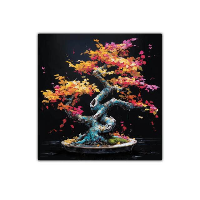 Bonsái con hojas en tonos otoñales vibrantes