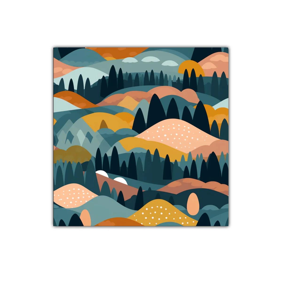Paisaje abstracto de colinas y bosques en tonos cálidos — imagen principal
