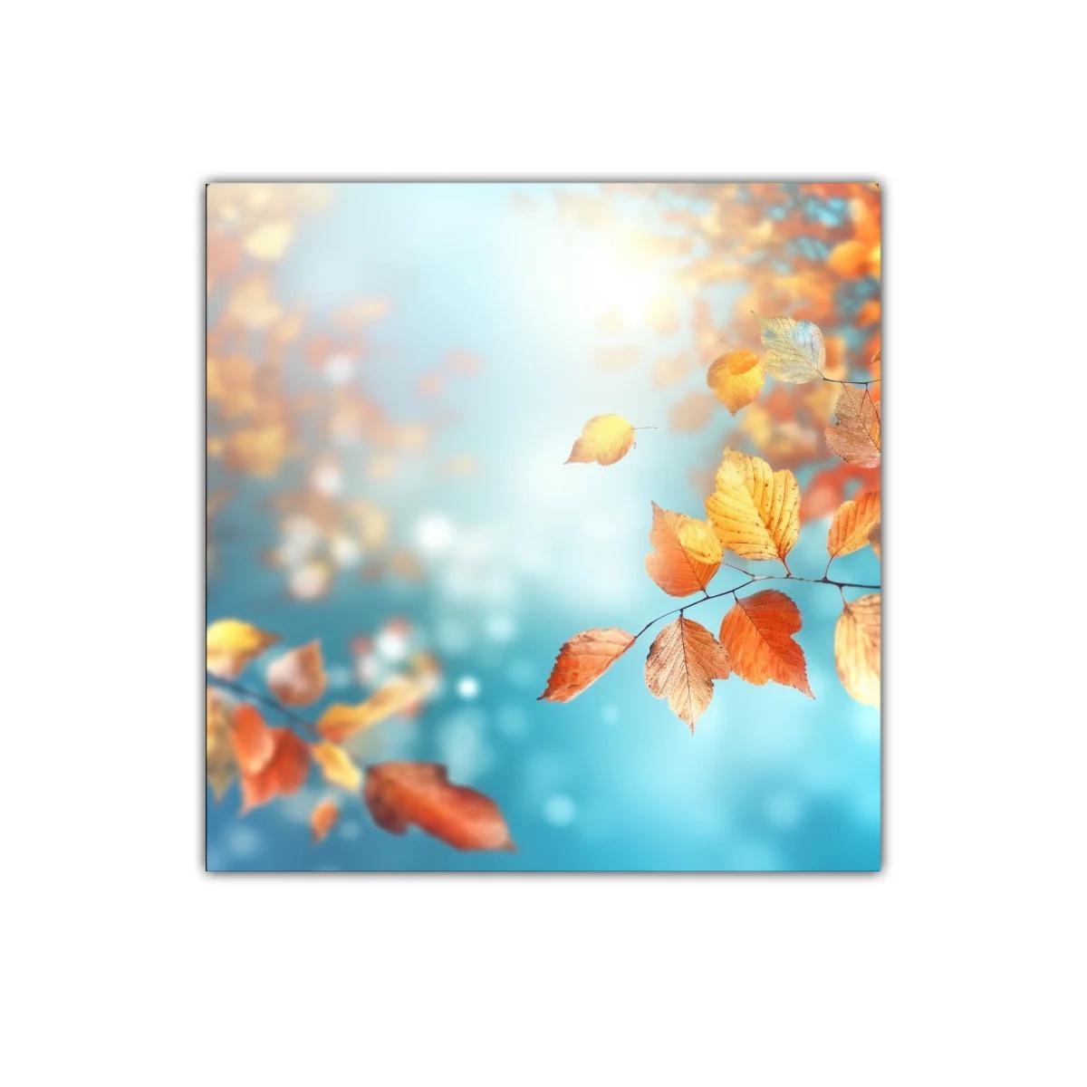 Cuadro decorativo de hojas otoñales en azul y naranja — imagen principal