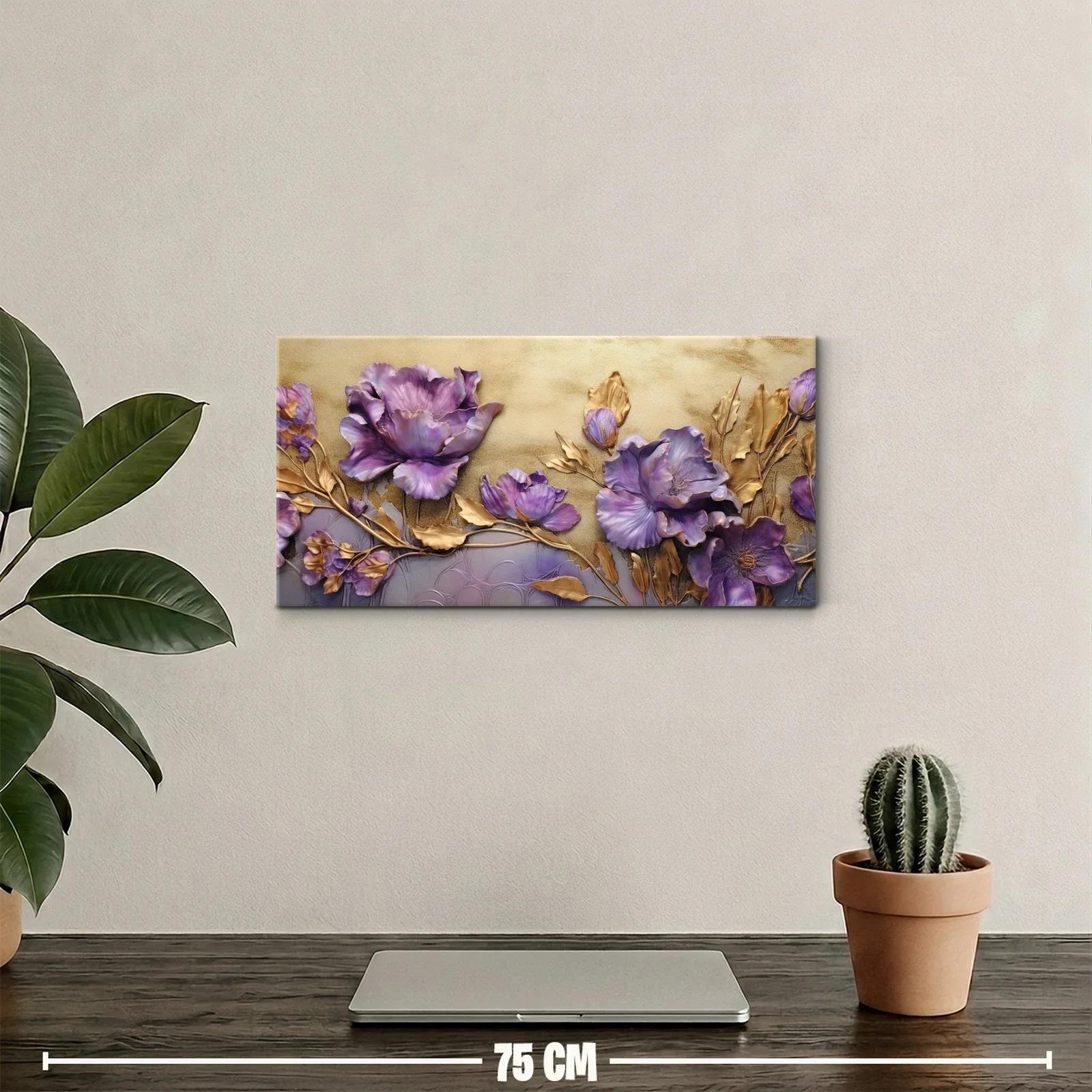 Cuadro peonías moradas con ramas doradas — miniatura 2