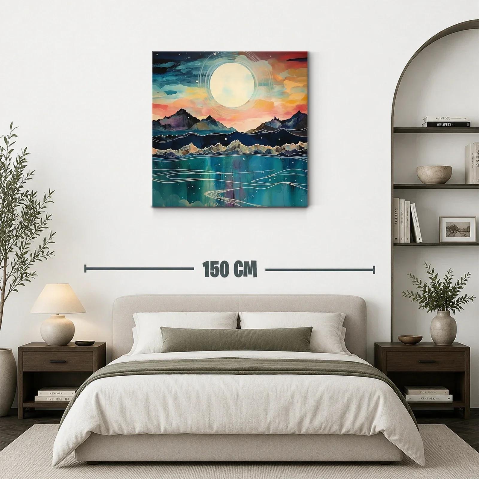 Paisaje nocturno con luna llena sobre montañas y mar — miniatura 3