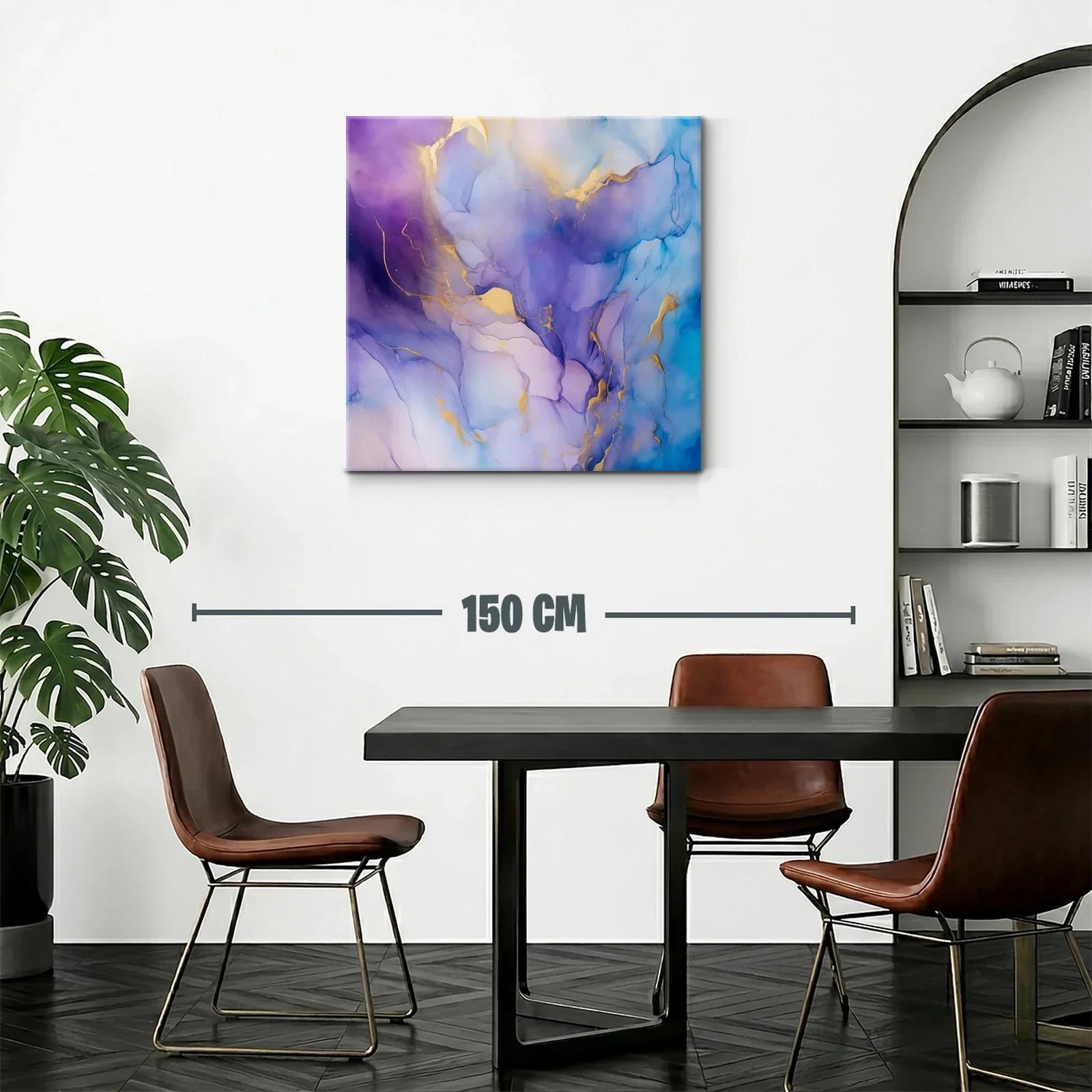 Cuadro abstracto en tonos azul, violeta y dorado elegante — miniatura 2
