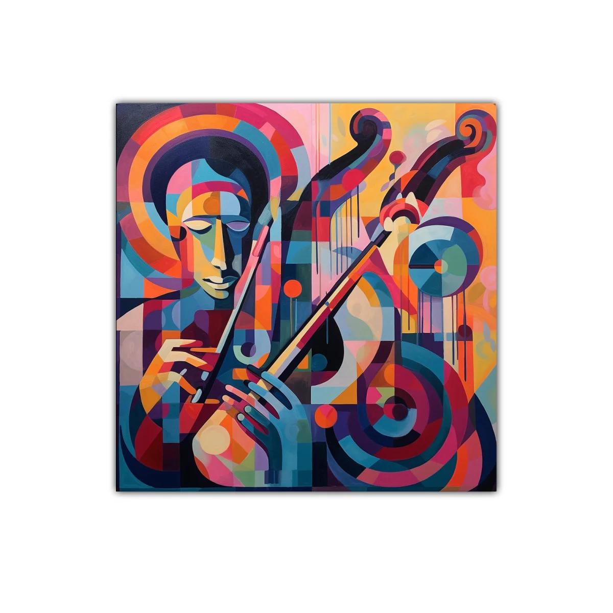 Cuadro abstracto de músico con vibrante paleta de colores