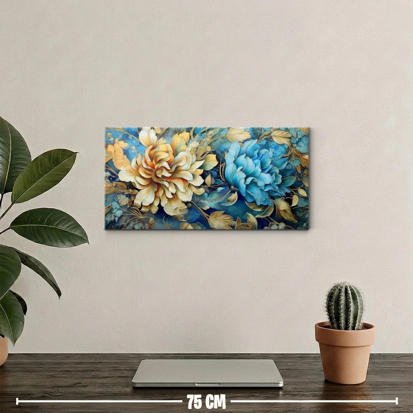 Cuadro peonías azules y doradas — miniatura 2