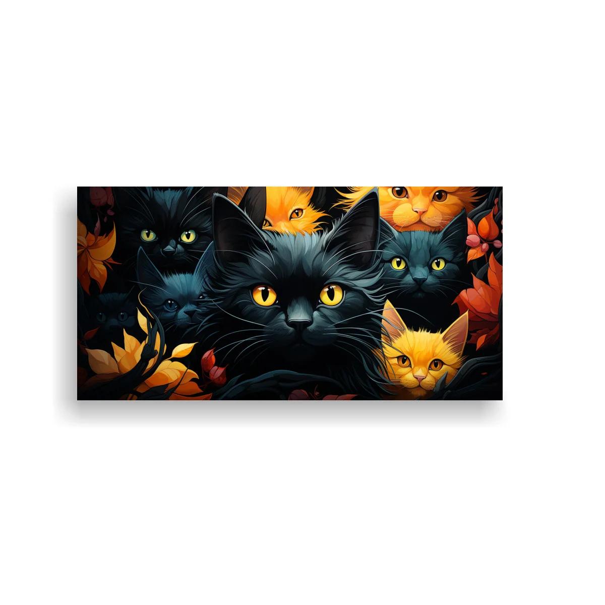 Cuadro gatos negros y naranjas con ojos luminosos