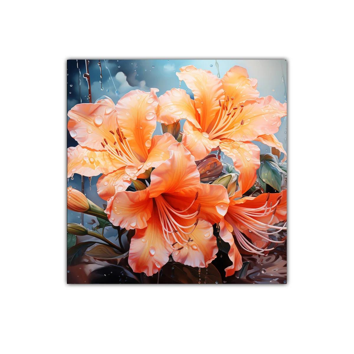 Cuadro decorativo con flores naranjas y gotas de agua — imagen principal