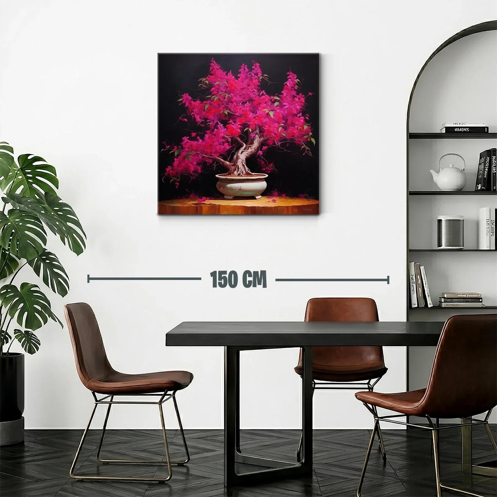 Árbol Bonsái en Floración Fucsia en Ambiente Oscuro — miniatura 2