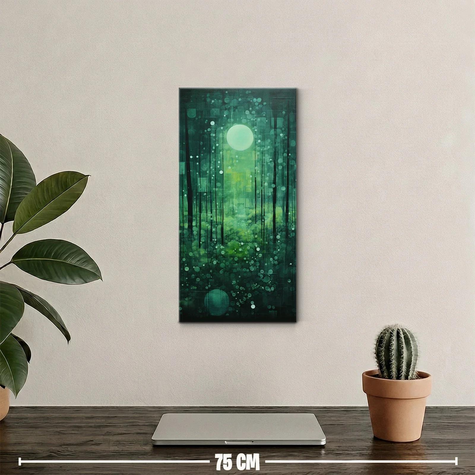 Cuadro bosque con luna llena y neblina verdosa — miniatura 2