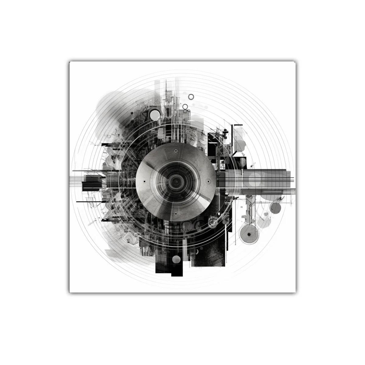 Composición abstracta circular en escala de grises con líneas dinámicas — imagen principal