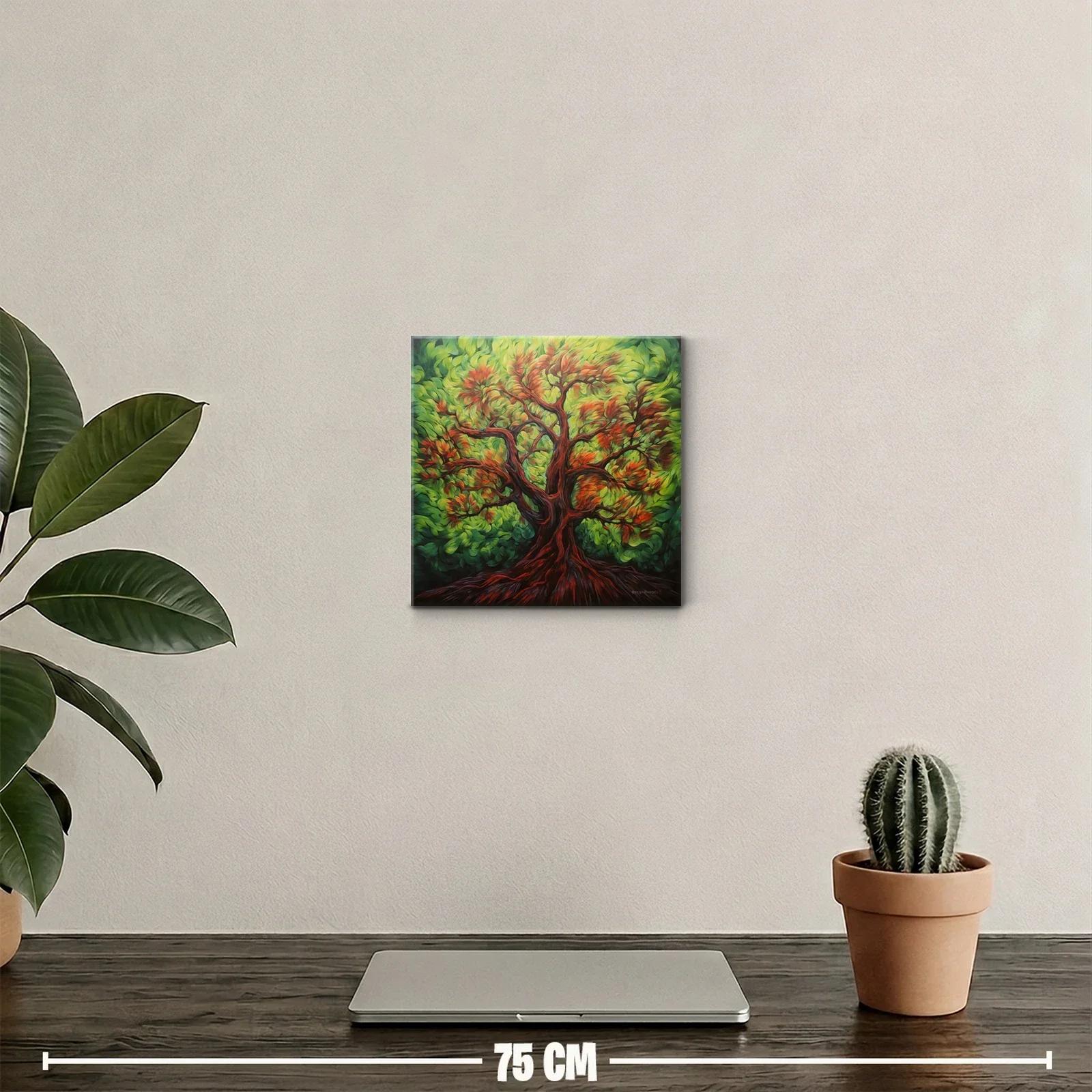 Árbol con hojas vibrantes en tonos verdes y rojos — miniatura 2