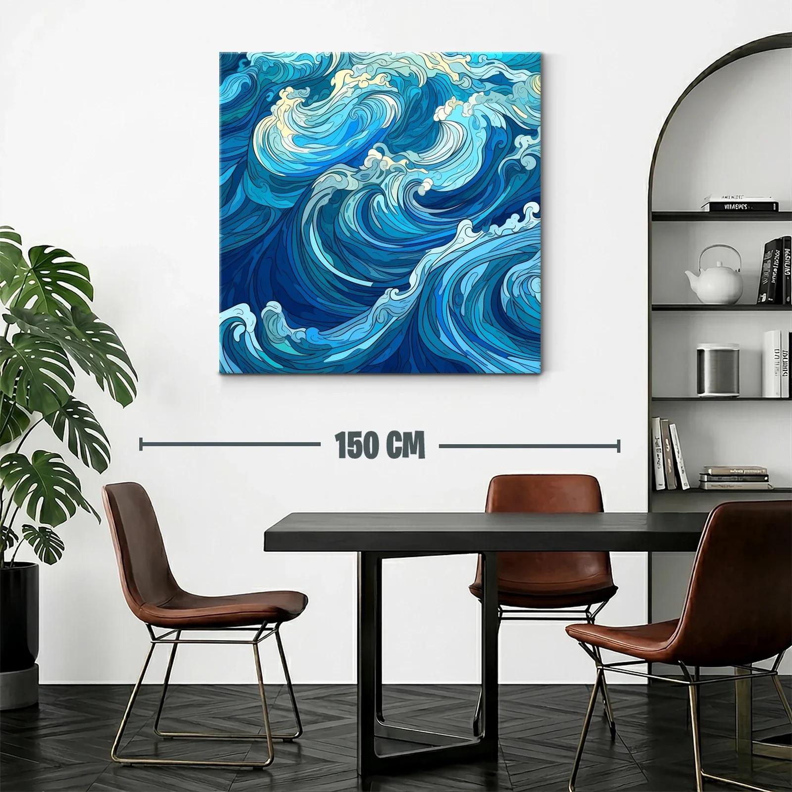 Dinámica composición de olas en tonos azules y cremas — miniatura 2