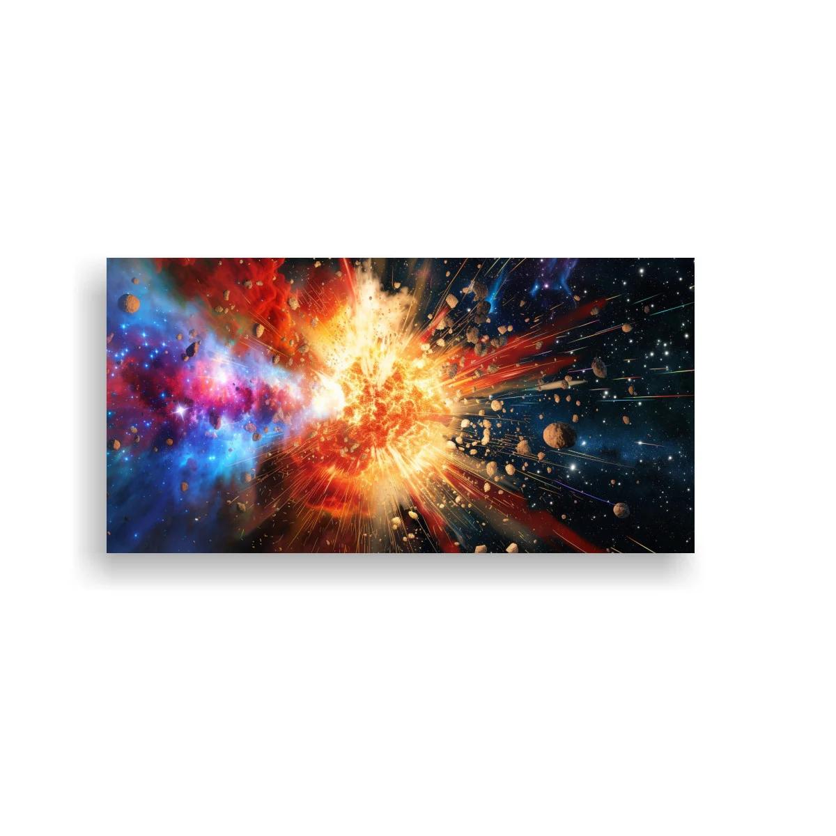 Cuadro explosión cósmica con estallido luminoso panorámico