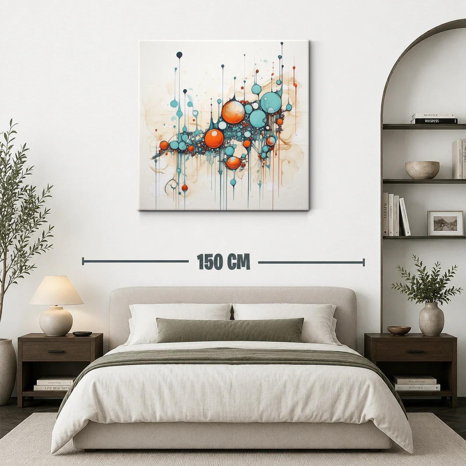 Cuadro abstracto con esferas en tonos azules y naranjas — miniatura 3