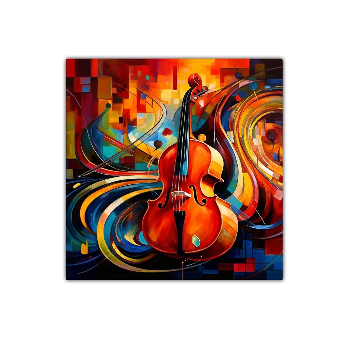 Cuadro vibrante con violonchelo y movimiento artístico
