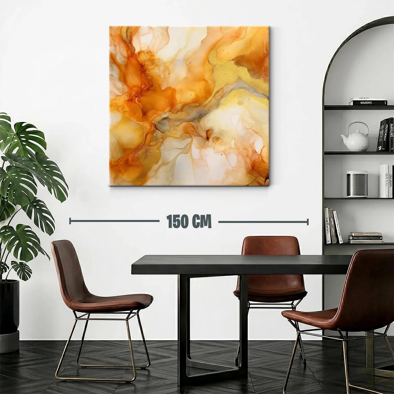 Cuadro abstracto en tonos cálidos dorados y naranjas — miniatura 2