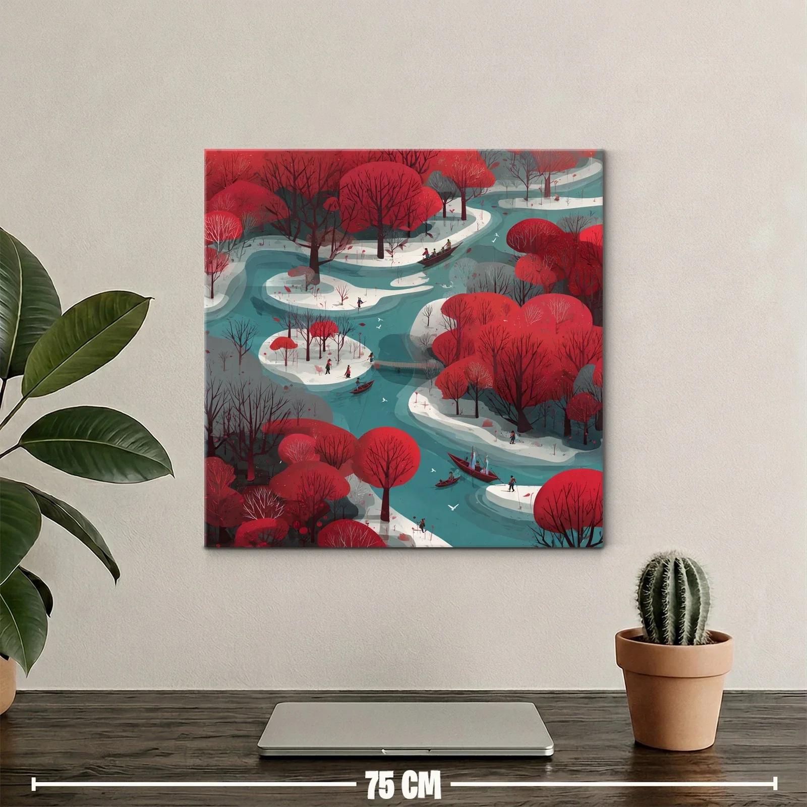 Paisaje de río con árboles rojos y caminos curvos — miniatura 2