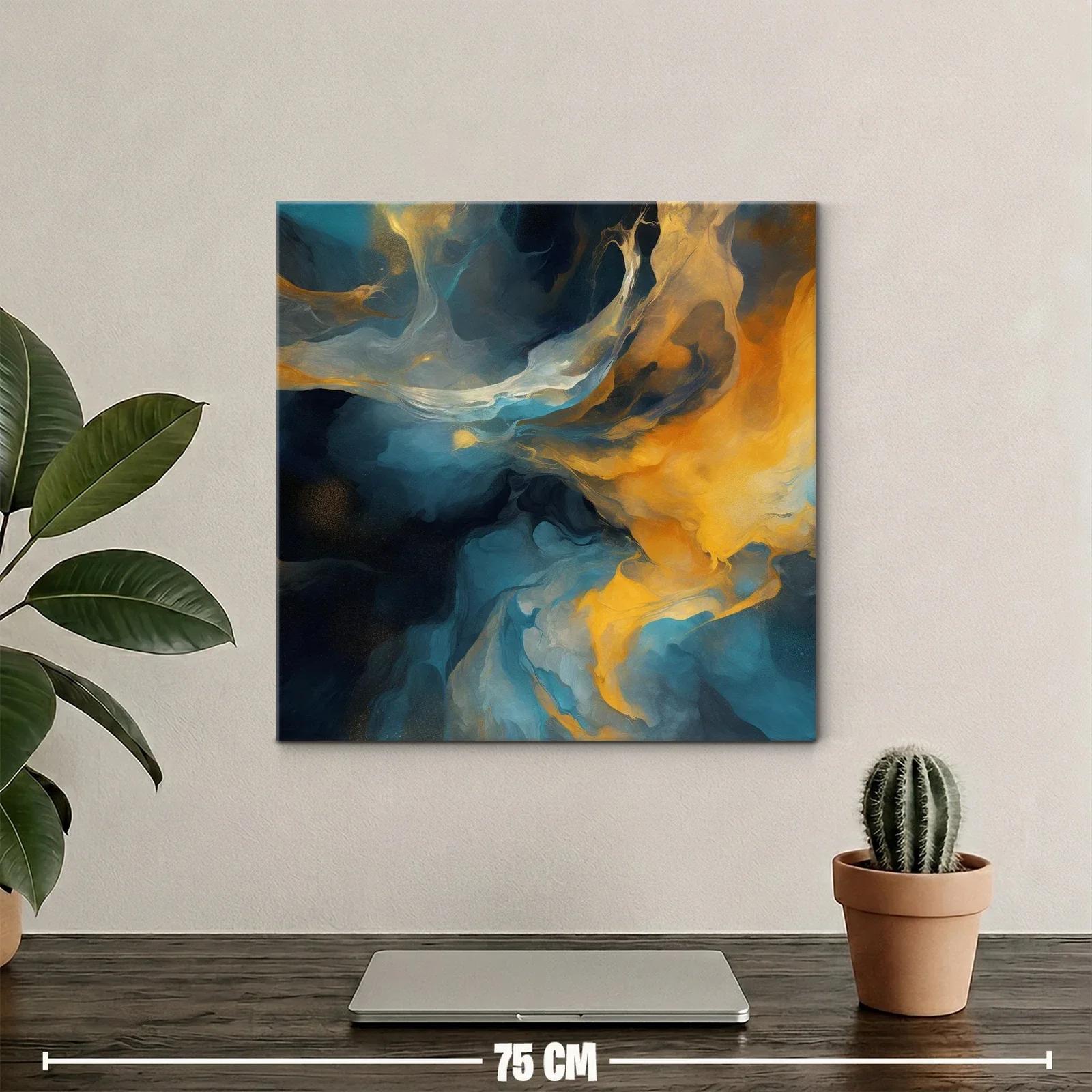 Cuadro abstracto con tonos azules y dorados vibrantes — miniatura 2