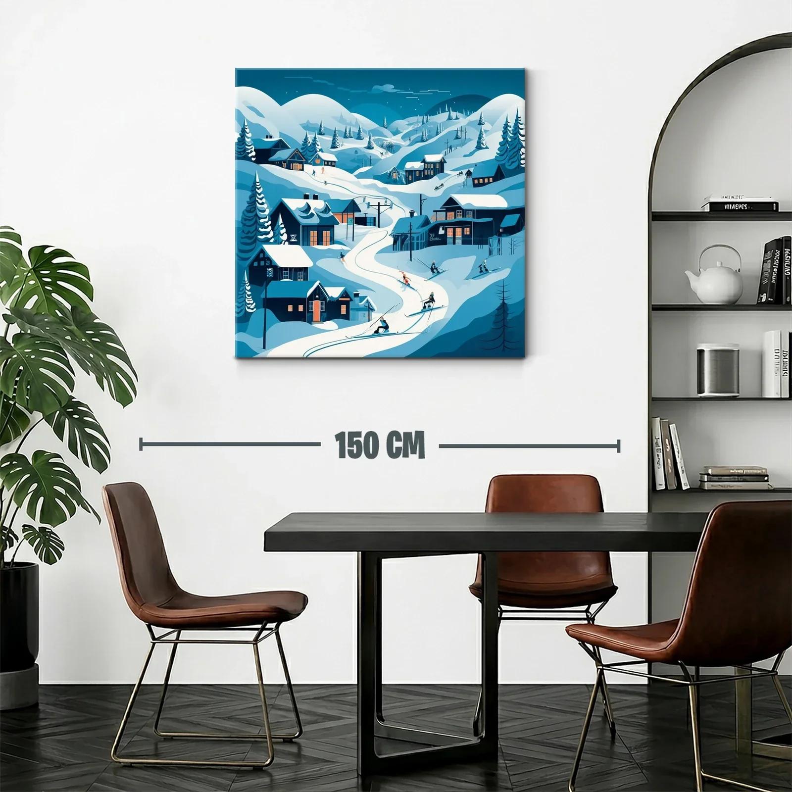 Paisaje invernal con esquiadores en montaña nevada — miniatura 2
