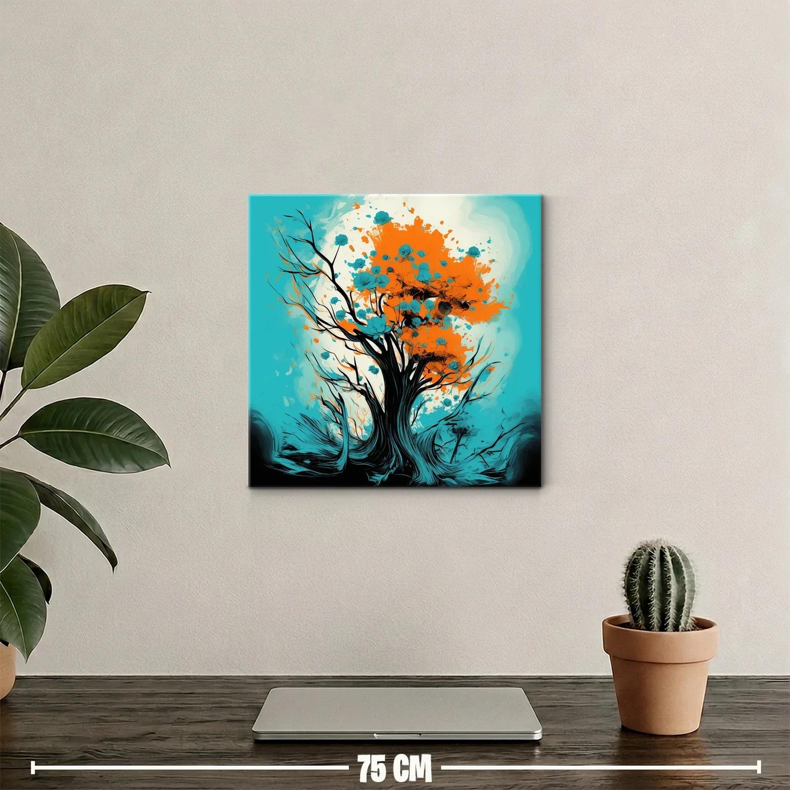 Árbol vibrante con flores azules y tonos naranjas — miniatura 2