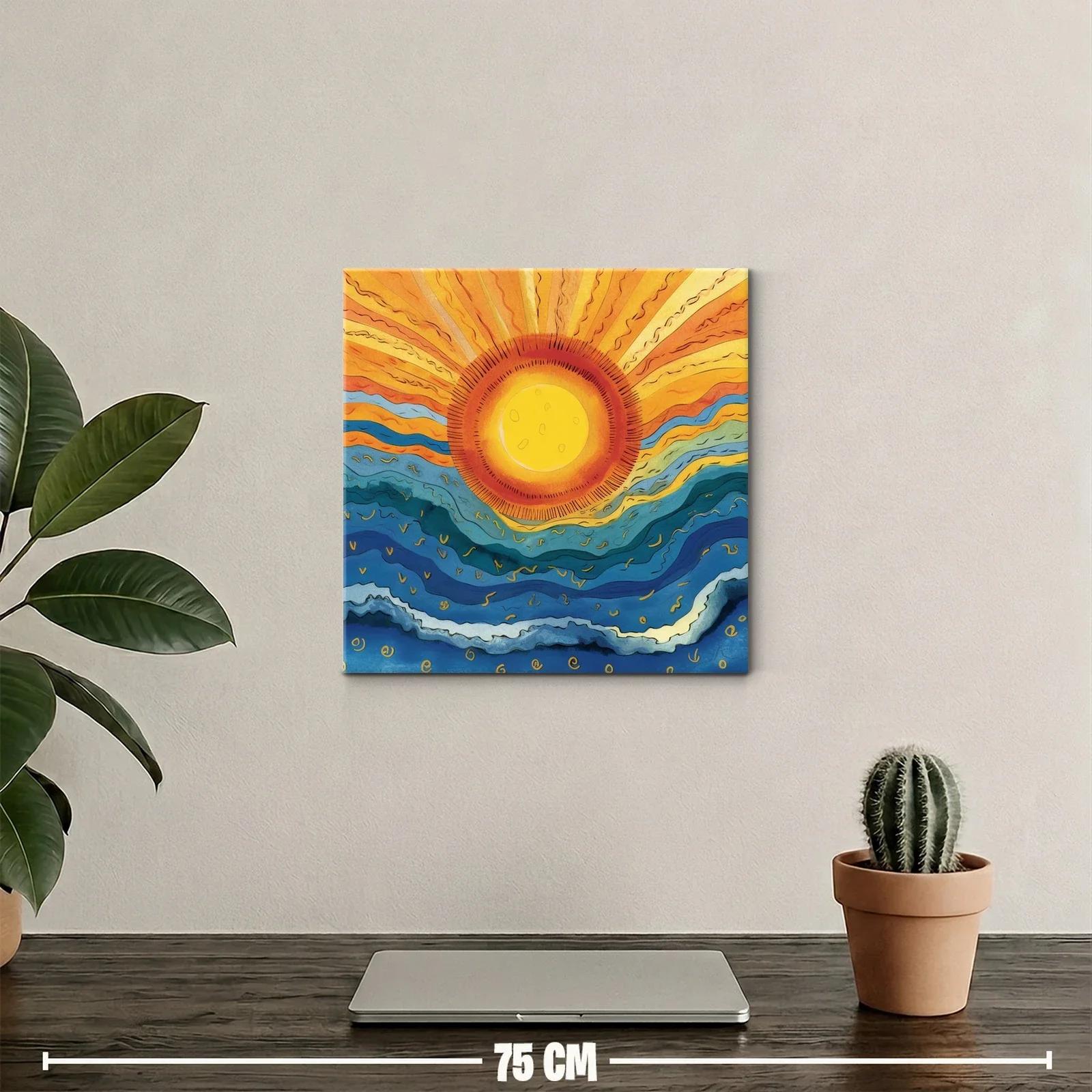 Arte abstracto con sol radiante y olas ondulantes — miniatura 2