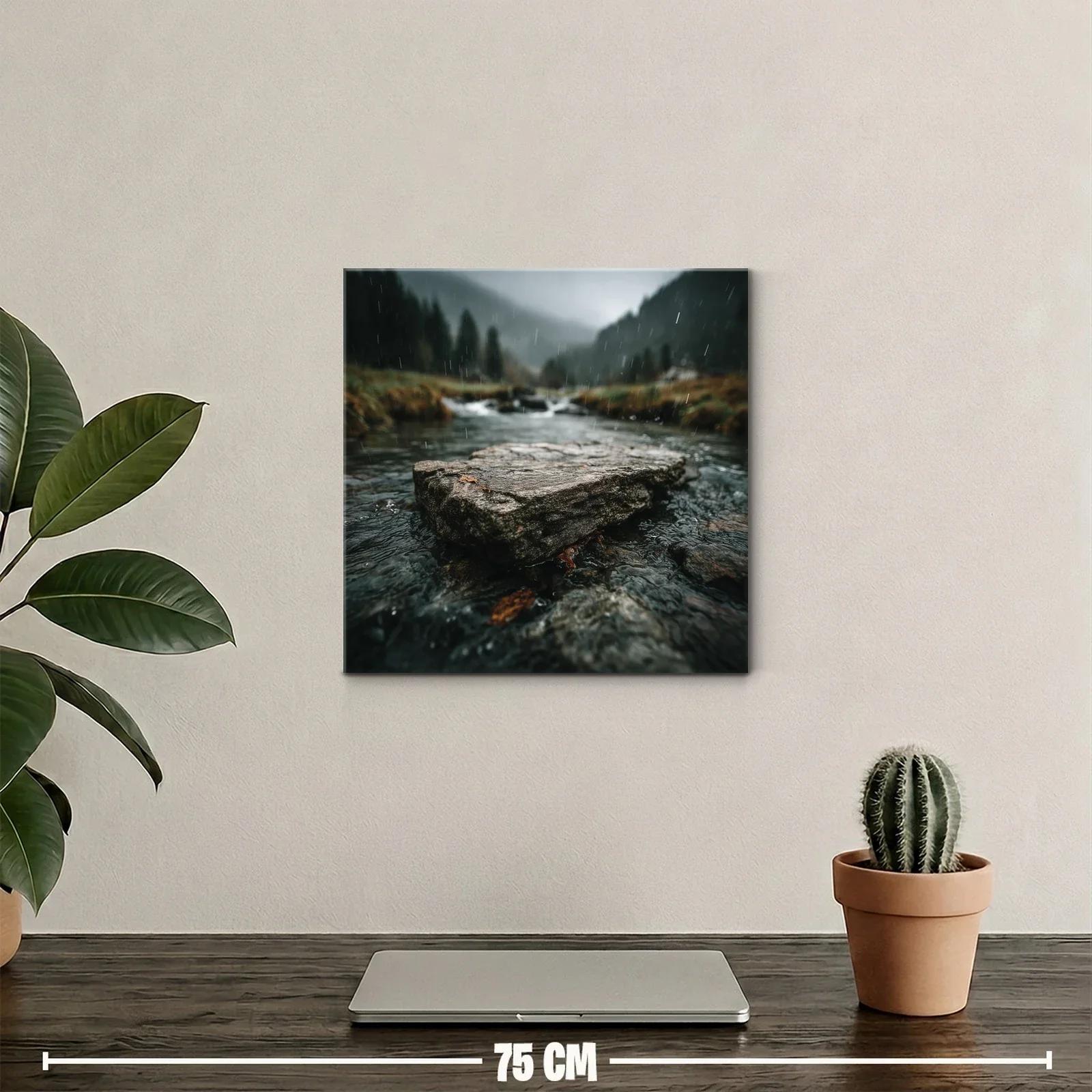 Paisaje natural con río y lluvia en tonos verdes y grises — miniatura 2