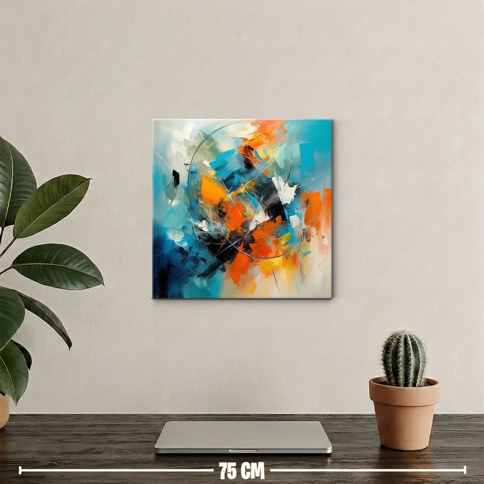 Cuadro abstracto con vibrantes tonos naranjas y azules — miniatura 2