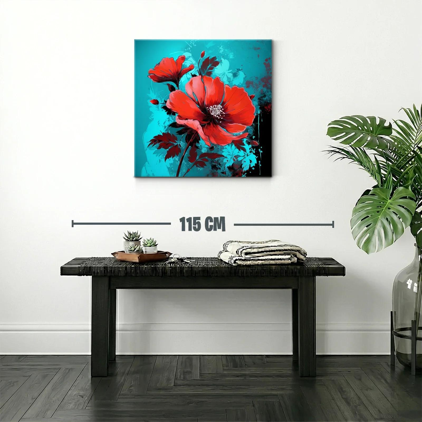 Impacto floral rojo sobre fondo azul vibrante — miniatura 2
