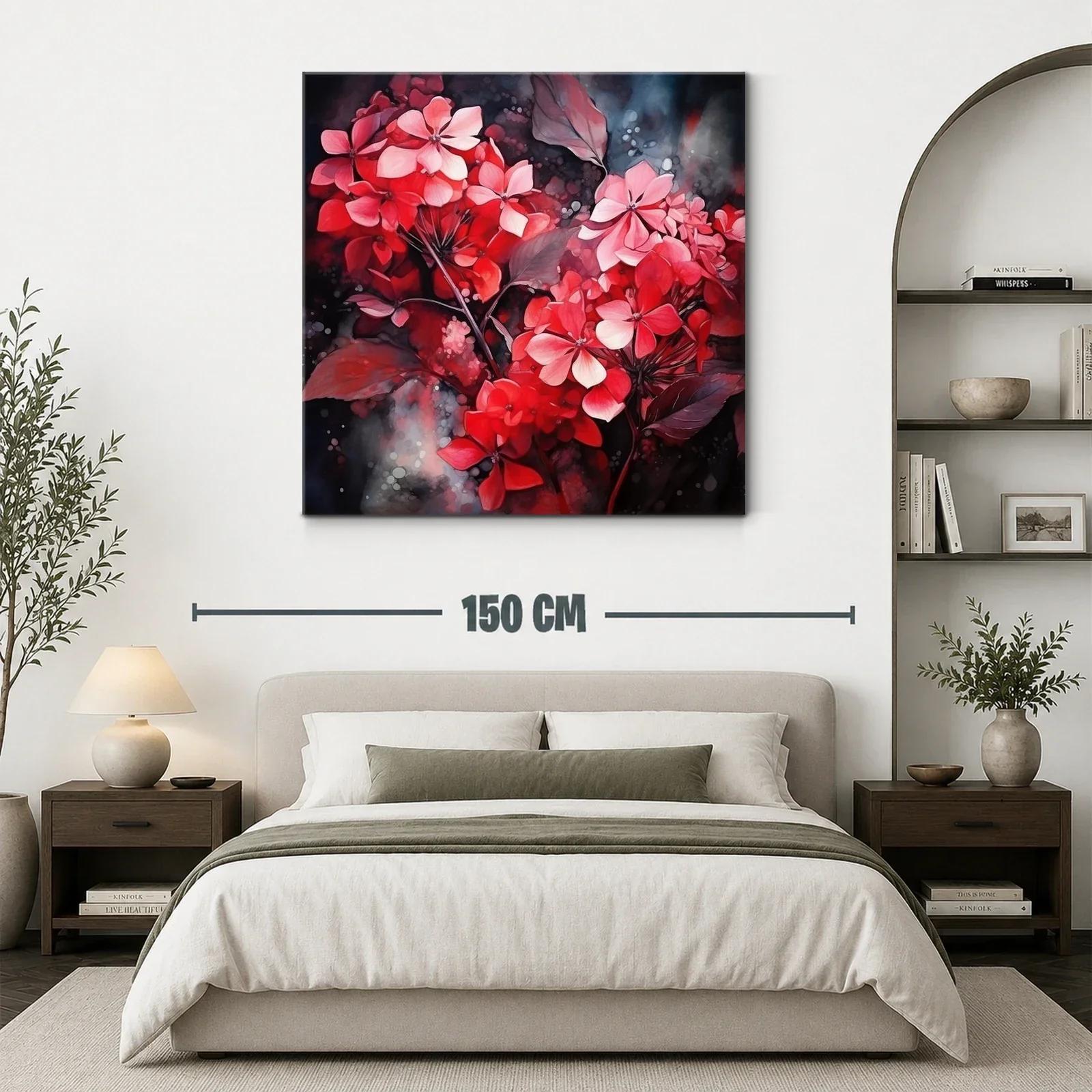 Floral vibrante en tonos rojos y rosas con fondo oscuro — miniatura 3