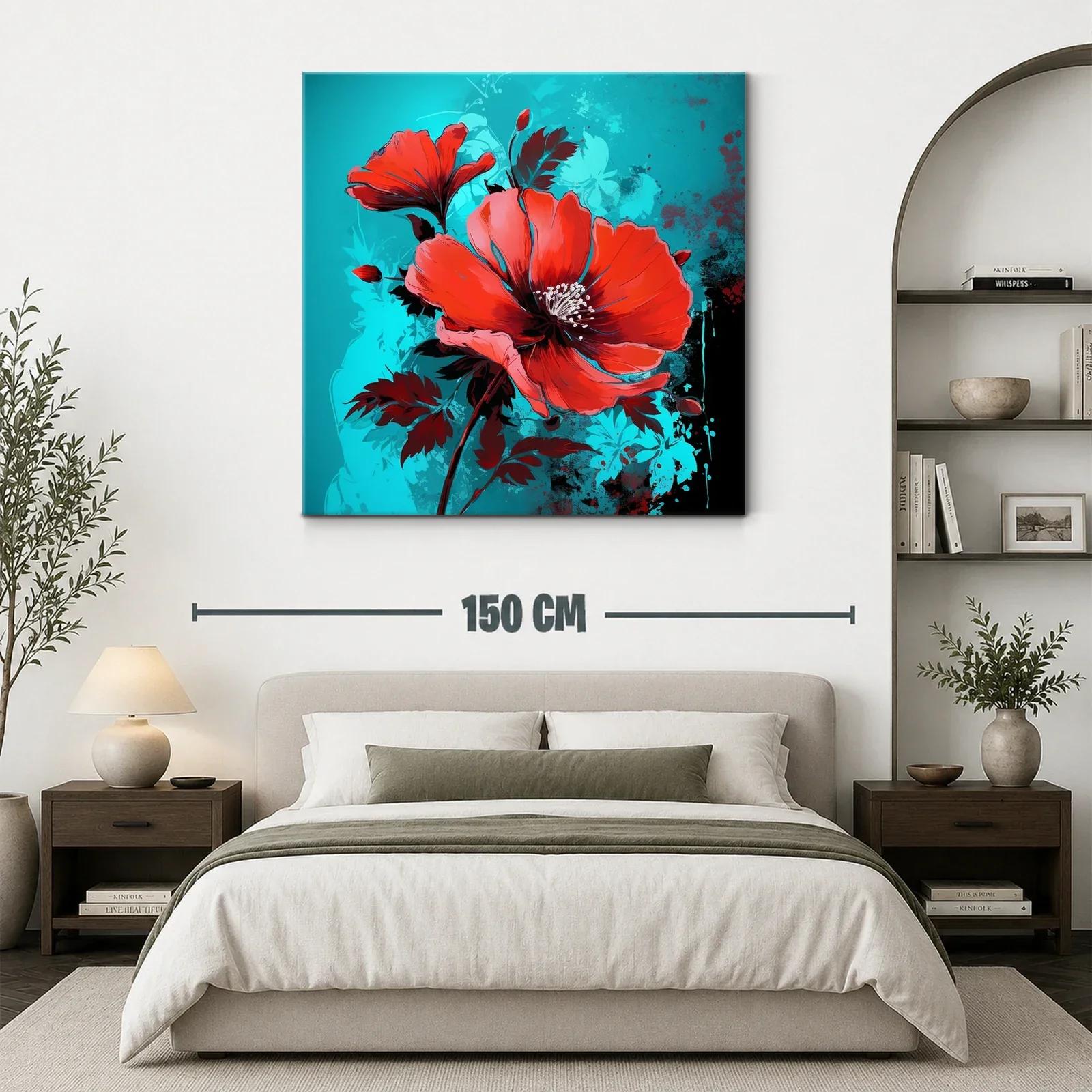 Impacto floral rojo sobre fondo azul vibrante — miniatura 3