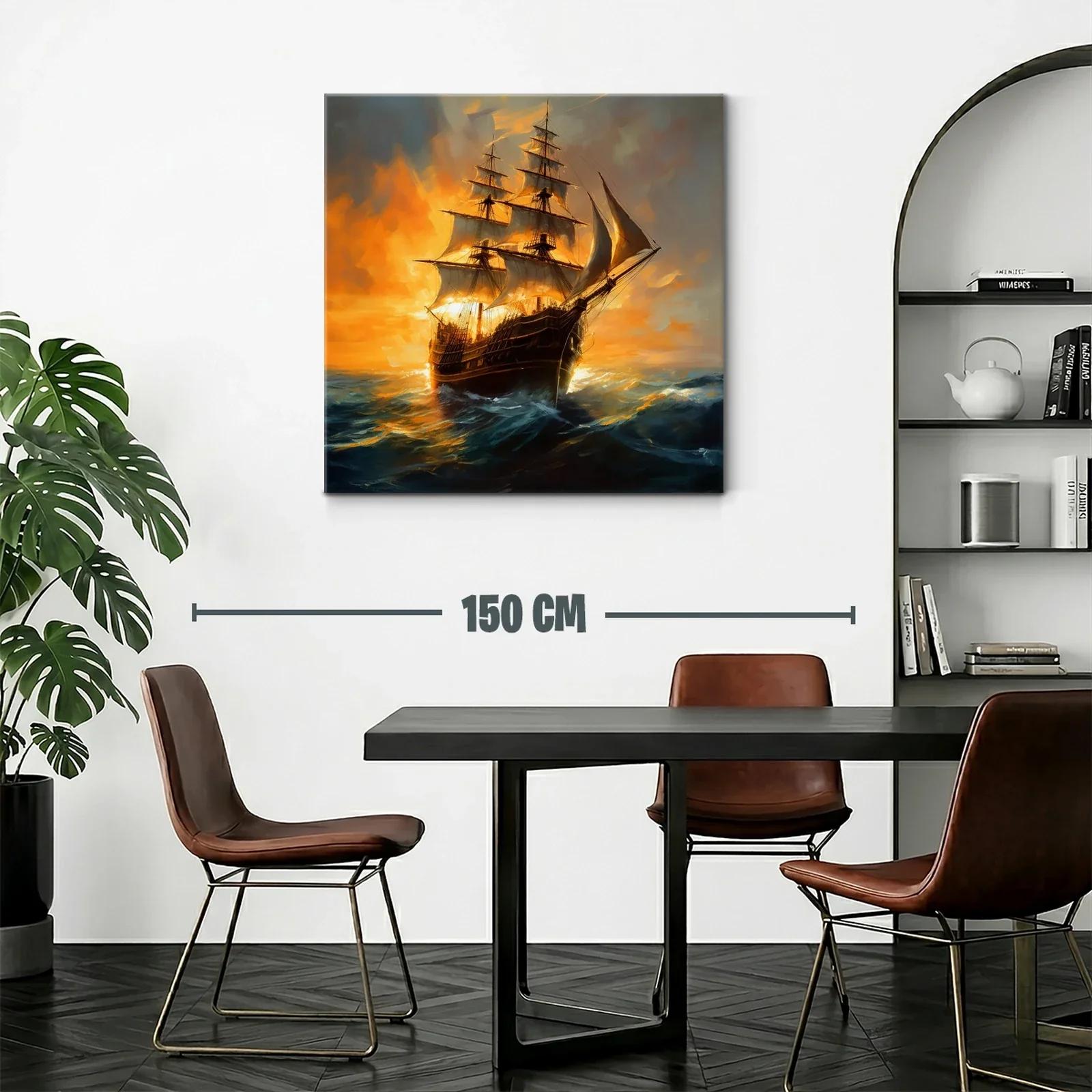 Imponente barco de vela en mar agitado al atardecer — miniatura 2