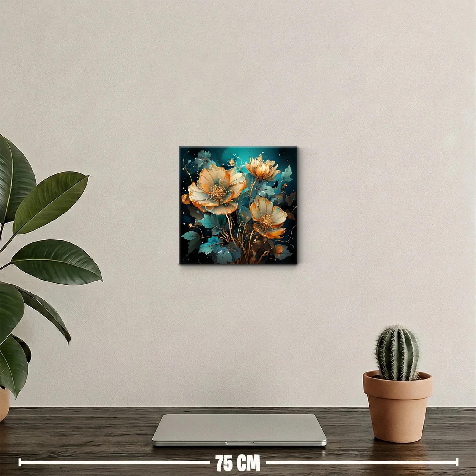 Flores doradas sobre fondo azul intenso para decorar — miniatura 2