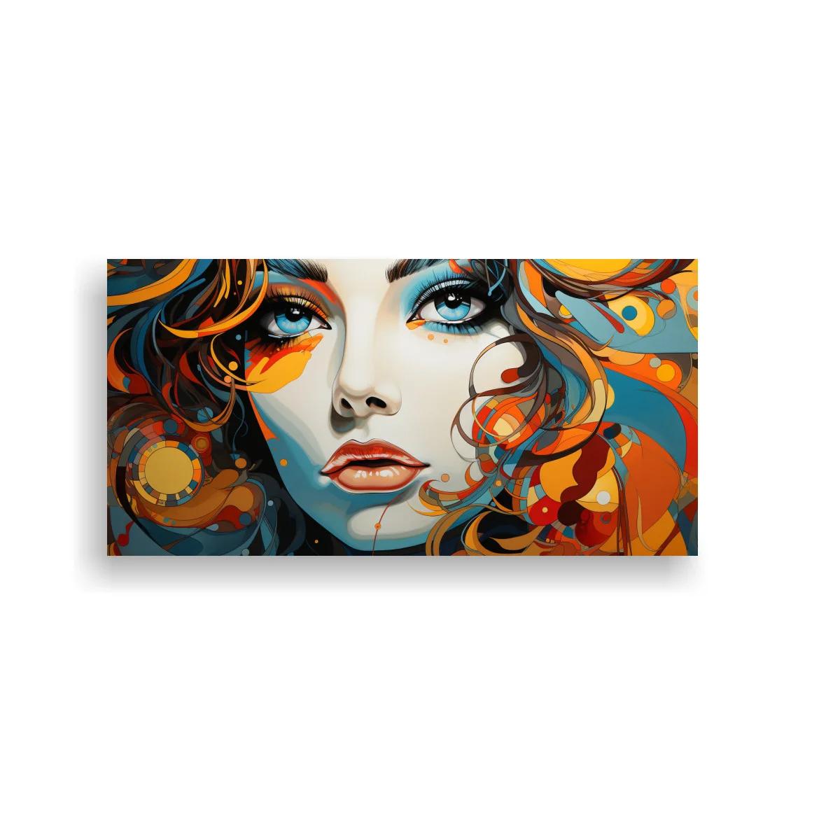 Cuadro rostro de mujer de ojos azules con cabello fluido gráfico