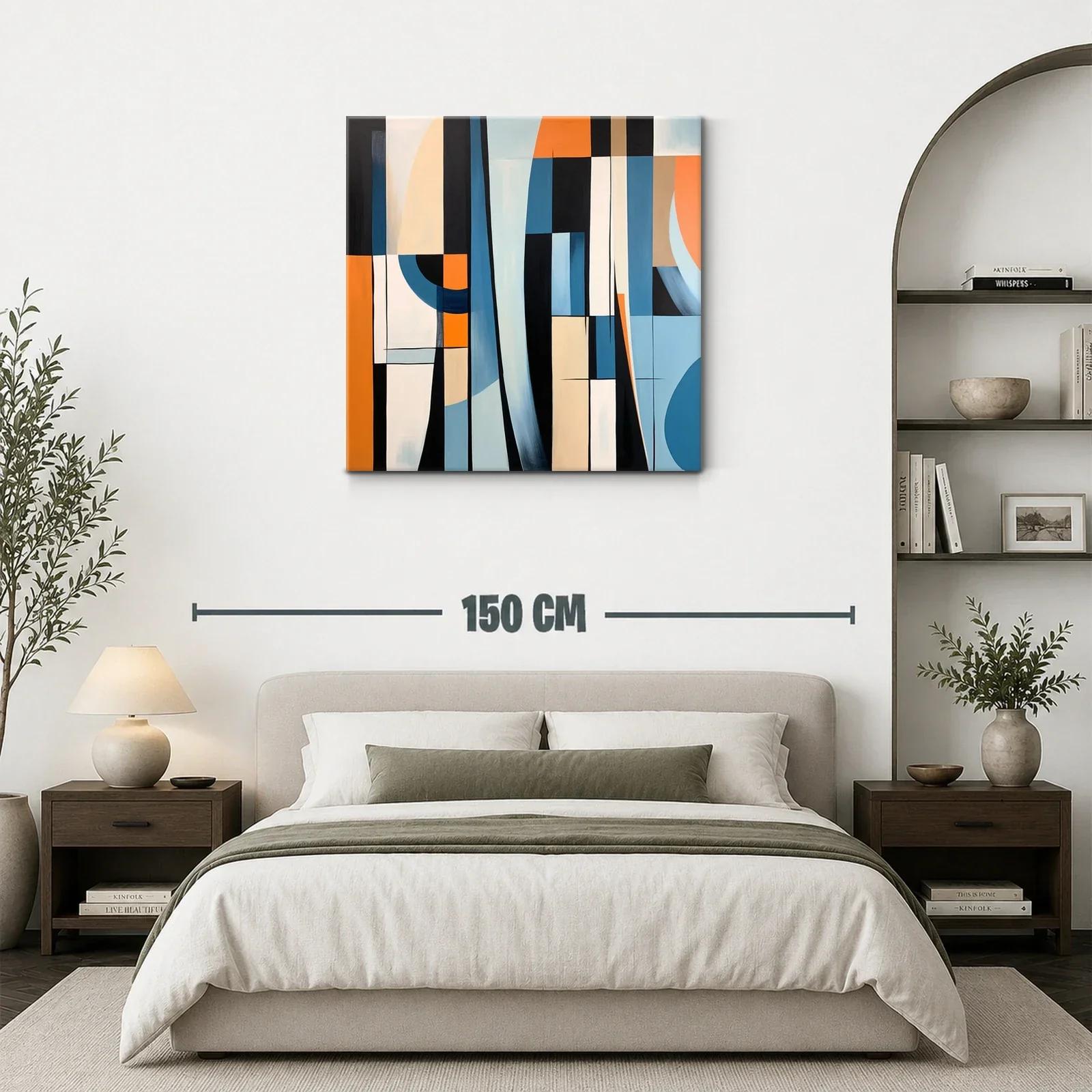 Cuadro abstracto con formas geométricas en tonos azul y naranja — miniatura 3