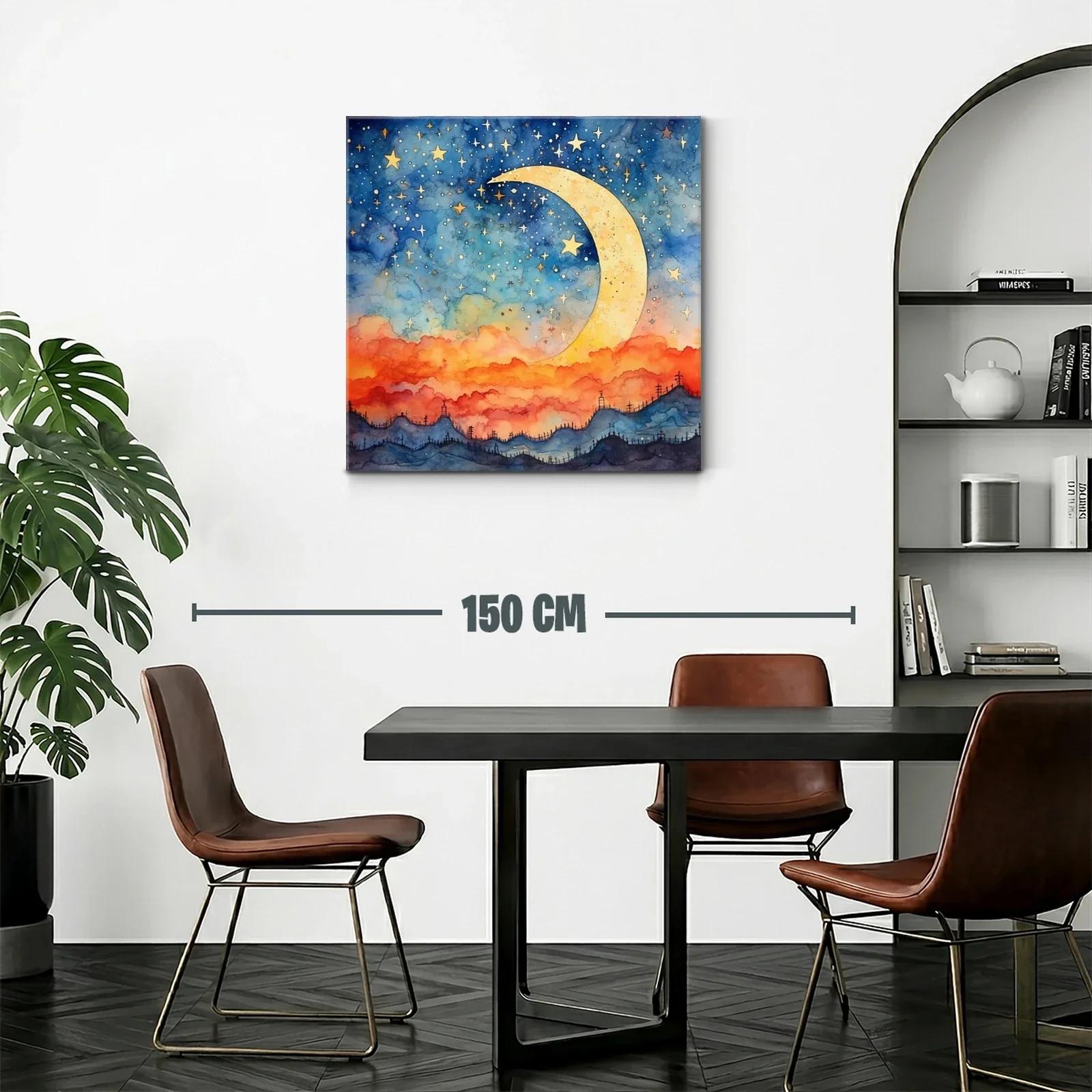 Puesta de sol mágica con luna y cielo estrellado — miniatura 2