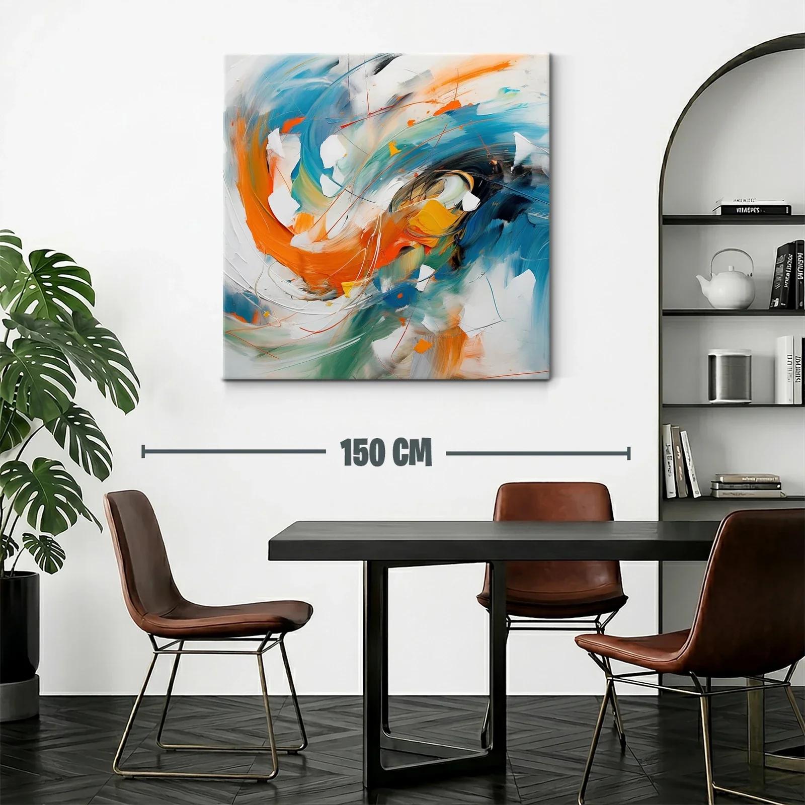 Cuadro abstracto con dinámicos tonos naranjas y azules — miniatura 2