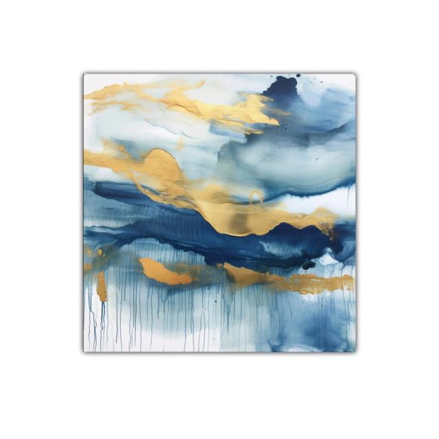 Cuadro abstracto con tonos azules y dorados elegantes