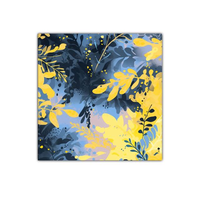 Cuadro decorativo con follaje abstracto en tonos azul y amarillo