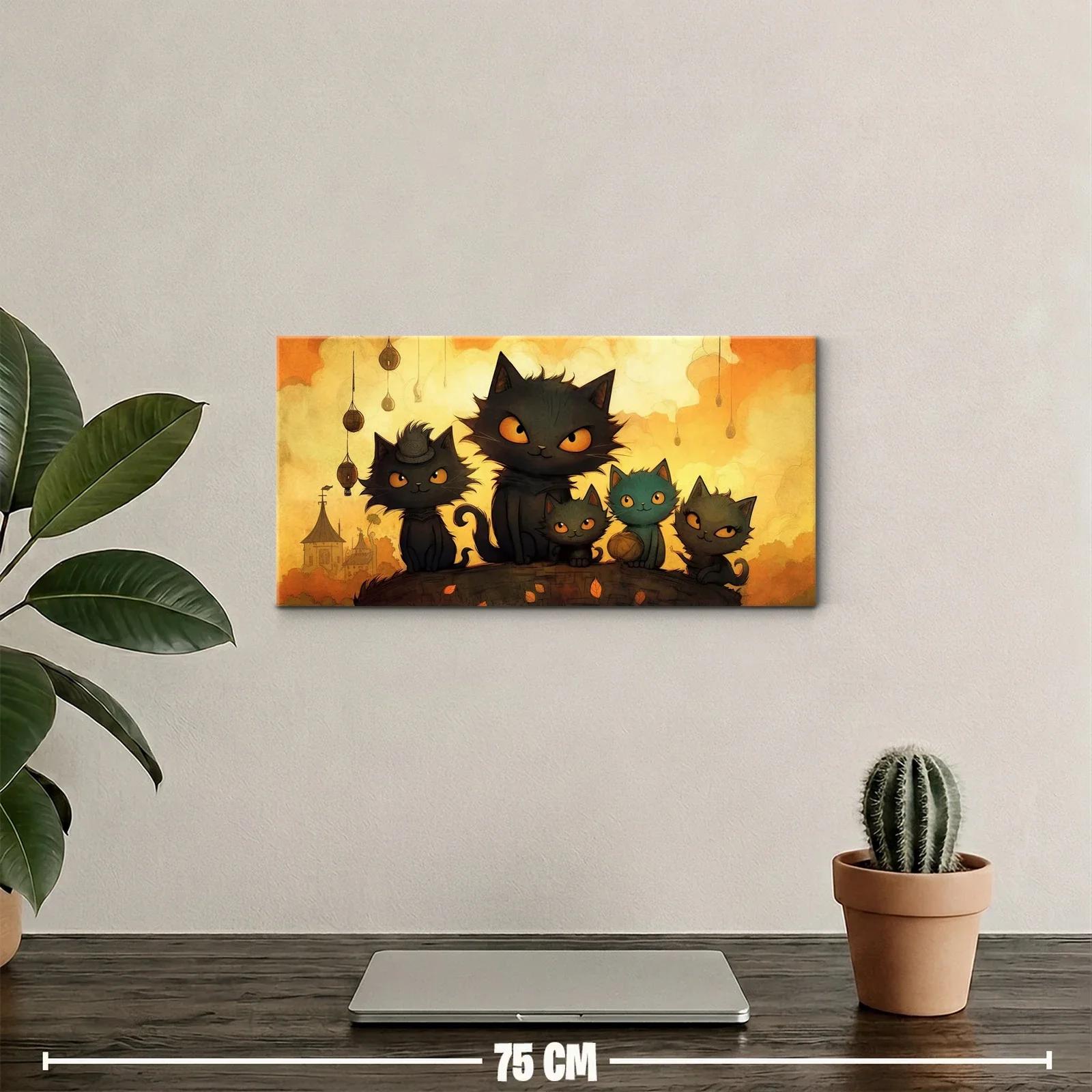 Cuadro familia de gatos negros con fondo cálido — miniatura 2