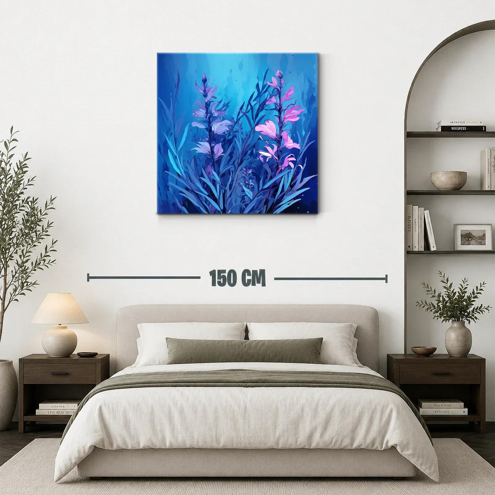 Cuadro floral con tonos azules y rosas vibrantes — miniatura 3