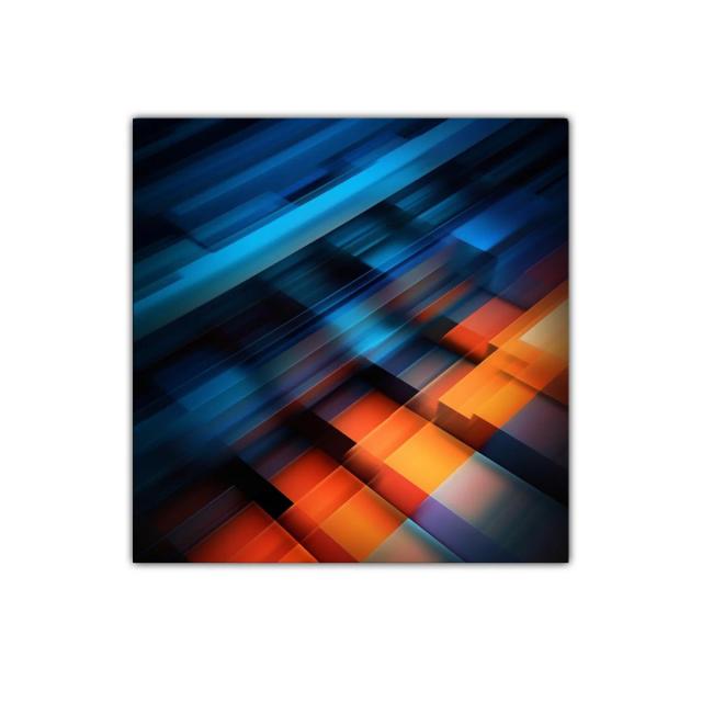 Cuadro abstracto en tonos azules y naranjas vibrantes