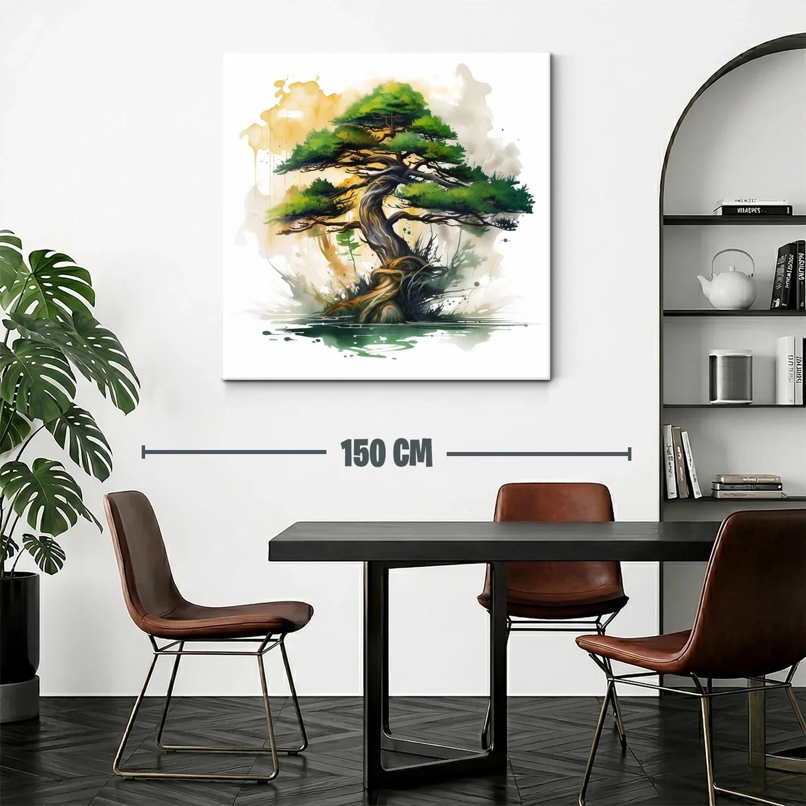 Árbol bonsái con tonos verdes y dorados en acuarela moderna — miniatura 2